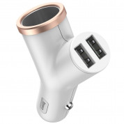 Baseus Y-Type 3.4A Car Charger 2xUSB and Extended Cigarette Lighter Port (CCALL-YX02) - зарядно за кола с два USB изхода и вход за запалка (бял) 2