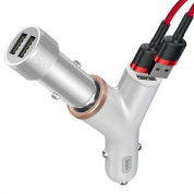 Baseus Y-Type 3.4A Car Charger 2xUSB and Extended Cigarette Lighter Port (CCALL-YX02) - зарядно за кола с два USB изхода и вход за запалка (бял) 3