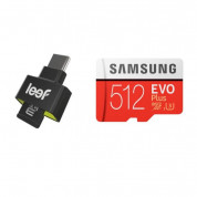 Leef Access-C microSD Card Reader + Samsung MicroSD 512GB EVO Plus UHS-I (U3) Memory Card - четец за microSD карти + MicroSD 512GB устройства с USB-C