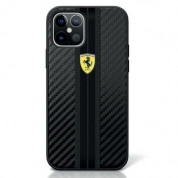 Ferrari On Track PU Carbon Leather Hard Case - кожен кейс  за iPhone 12, iPhone 12 Pro (черен)
