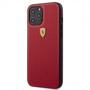 Ferrari On Track Perforated Leather Hard Case - кожен кейс за iPhone 12, iPhone 12 Pro (червен)