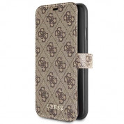 Guess Charms Collection Booktype Leather Case - дизайнерски кожен калъф, тип портфейл за iPhone 12, iPhone 12 Pro (кафяв)