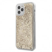 Guess Liquid Glitter Case - дизайнерски кейс с висока защита за iPhone 12 Pro Max (златист)