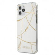 Guess Gold Chain Case - дизайнерски кейс с висока защита за iPhone 12 Pro Max (бял)