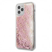 Guess Liquid Glitter Case - дизайнерски кейс с висока защита за iPhone 12 Pro Max (розово злато)