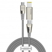Baseus Flash Series 2-in-1 USB-C & Lenovo Square Plug Cable (CA1T2-B0G)- USB-C кабел с допълнителен адаптер за Lenovo лаптопи и бързо зареждане на устройства с USB-C порт (200 см) (сив)