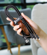 Baseus Data Faction 3-in-1 USB Cable - универсален USB кабел с Lightning, microUSB и USB-C конектори (120 см) (черен) 7