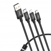 Baseus Data Faction 3-in-1 USB Cable - универсален USB кабел с Lightning, microUSB и USB-C конектори (120 см) (черен)