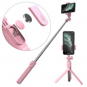 Baseus Lovely Wireless Bracket Bluetooth Tripod Selfie Stick - разтегаем безжичен селфи стик и трипод за мобилни телефони (розов)