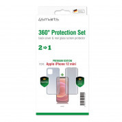 4smarts 360° Premium Protection Set - хибриден удароустойчив кейс и стъклено защитно покритие с извити ръбове за дисплея на iPhone 12 mini (прозрачен) 1
