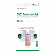 4smarts 360° Protection Set - тънък силиконов кейс и стъклено защитно покритие за дисплея на iPhone 12 mini (прозрачен) 1