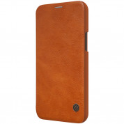 Nillkin Qin Leather Flip Case - кожен калъф, тип портфейл за iPhone 12 mini (кафяв) 2