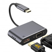 Platinet Multimedia USB-C to VGA and HDMI 4K Adapter (PMMA9832) - адаптер за свързване от USB-C към VGA и HDMI 4K (тъмносив)