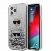 Karl Lagerfeld Liquid Glitter Karl & Choupette Heads Case - дизайнерски кейс с висока защита за iPhone 12, iPhone 12 Pro (сребрист)