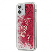 Guess Liquid Glitter Charms Case - дизайнерски кейс с висока защита за iPhone 12 mini (червен)