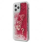 Guess Liquid Glitter Charms Case - дизайнерски кейс с висока защита за iPhone 12, iPhone 12 Pro (червен)