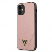 Guess Saffiano Leather Hard Case - дизайнерски кожен кейс за iPhone 12 mini (розов)