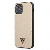 Guess Saffiano Leather Hard Case - дизайнерски кожен кейс за iPhone 12, iPhone 12 Pro (златист)