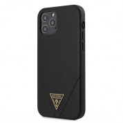 Guess Saffiano Leather Hard Case - дизайнерски кожен кейс за iPhone 12, iPhone 12 Pro (черен)