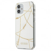 Guess Gold Chain Case - дизайнерски кейс с висока защита за iPhone 12 mini (бял)