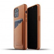 Mujjo Leather Wallet Case - кожен (естествена кожа) кейс с джоб за кредитна карта за iPhone 12, iPhone 12 Pro (кафяв)
