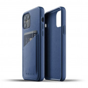 Mujjo Leather Wallet Case - кожен (естествена кожа) кейс с джоб за кредитна карта за iPhone 12, iPhone 12 Pro (син) 1