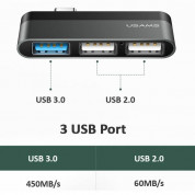 USAMS Adapter USB-C Mini Hub 3xUSB - мултифункционален хъб за свързване на допълнителна периферия за iPad Pro и мобилни устройства (тъмносив) 1