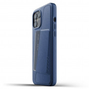 Mujjo Leather Wallet Case - кожен (естествена кожа) кейс с джоб за кредитна карта за iPhone 12 Pro Max (син) 3