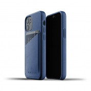 Mujjo Leather Wallet Case - кожен (естествена кожа) кейс с джоб за кредитна карта за iPhone 12 mini (син)