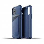 Mujjo Leather Wallet Case - кожен (естествена кожа) кейс с джоб за кредитна карта за iPhone 12 mini (син) 1