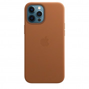 Apple iPhone Leather Case with MagSafe - оригинален кожен кейс (естествена кожа) за iPhone 12 Pro Max (кафяв)