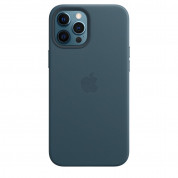 Apple iPhone Leather Case with MagSafe - оригинален кожен кейс (естествена кожа) за iPhone 12 Pro Max (тъмносин)