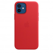 Apple iPhone Leather Case with MagSafe - оригинален кожен кейс (естествена кожа) за iPhone 12, iPhone 12 Pro (червен)