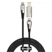 Baseus Flash Series 2-in-1 USB-C & Lenovo Square Plug Cable (CA1T2-B01) - USB-C кабел с допълнителен адаптер за Lenovo лаптопи и бързо зареждане на устройства с USB-C порт (200 см) (черен)