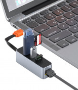 Baseus Steel Cannon Series USB Hub (CAHUB-AH0G) - USB хъб с три USB порта и RJ-45 Gigabit Ethernet порт за компютри и лаптопи (тъмносив) 3
