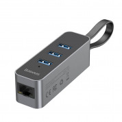 Baseus Steel Cannon Series USB Hub (CAHUB-AH0G) - USB хъб с три USB порта и RJ-45 Gigabit Ethernet порт за компютри и лаптопи (тъмносив) 1