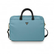 Guess Triangle Logo Laptop Bag - луксозна дизайнерска чанта с дръжки и презрамка за преносими компютри до 16 инча (светлосин)