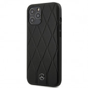 Mercedes Genuine Leather Wave Line Hard Case - дизайнерски кожен (естествена кожа) кейс за iPhone 12 Pro Max (черен)