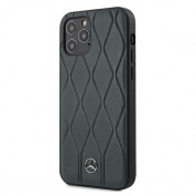 Mercedes Genuine Leather Wave Line Hard Case - дизайнерски кожен (естествена кожа) кейс за iPhone 12, iPhone 12 Pro (тъмносин) 1