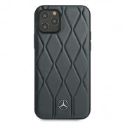 Mercedes Genuine Leather Wave Line Hard Case - дизайнерски кожен (естествена кожа) кейс за iPhone 12, iPhone 12 Pro (тъмносин) 7