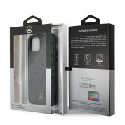 Mercedes Genuine Leather Wave Line Hard Case - дизайнерски кожен (естествена кожа) кейс за iPhone 12, iPhone 12 Pro (тъмносин) 8