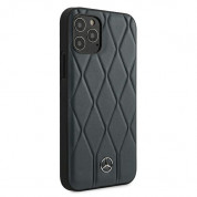 Mercedes Genuine Leather Wave Line Hard Case - дизайнерски кожен (естествена кожа) кейс за iPhone 12, iPhone 12 Pro (тъмносин) 6