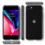 Spigen Liquid Crystal Case - тънък качествен термополиуретанов кейс за iPhone SE (2022), iPhone SE (2020), iPhone 8, iPhone 7 (черен-прозрачен) 6