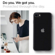 Spigen Liquid Crystal Case - тънък качествен термополиуретанов кейс за iPhone SE (2022), iPhone SE (2020), iPhone 8, iPhone 7 (черен-прозрачен) 11