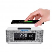 Platinet Speaker Daily Bluetooth, QI, FM And Clock - безжичен портативен спийкър с FM радио, часовник с аларма и поставка за безжично зареждане (бял)