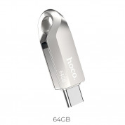 Hoco Premium 64GB USB-C Male Flash Drive + USB 3.0 Female - USB флаш памет с USB-C порт за компютри смартфони и таблети (сребрист)