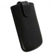 Krusell Asperö XL - кожен калъф с лента за издърпване за HTC Desire C и мобилни телефони (черен)