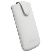 Krusell Asperö XL - кожен калъф с лента за издърпване за HTC Desire C и мобилни телефони (бял)