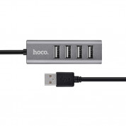 Hoco HB1 4USB Line Machine - 4-портов USB-A хъб за компютри и лаптопи (тъмносив)