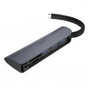 Hoco HB17 Easy Connect USB-C Adapter - мултифункционален хъб за свързване на допълнителна периферия за устройства с USB-C (тъмносив)